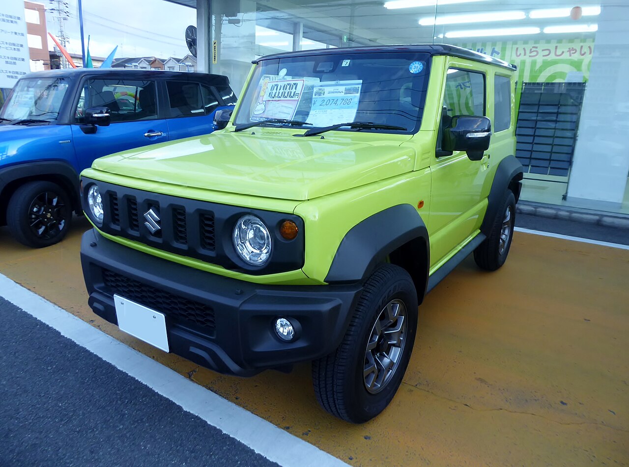 Yellow Suzuki Jimny Sierra, a compact Japanese-market 1.5-litre 4×4